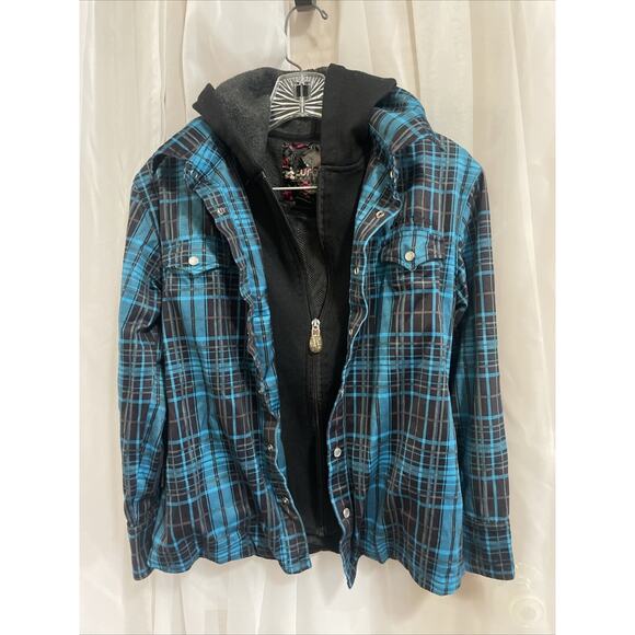 Turbine Jacket‎ Girls Med (10-12) Blue Black Plaid Hooded Winter Jacket - Picture 1 of 7